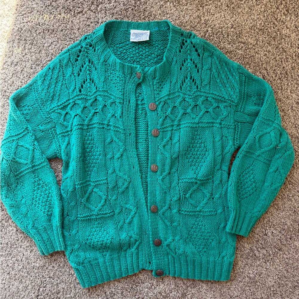 Emerald Green Women's Cable Knit Cardigan